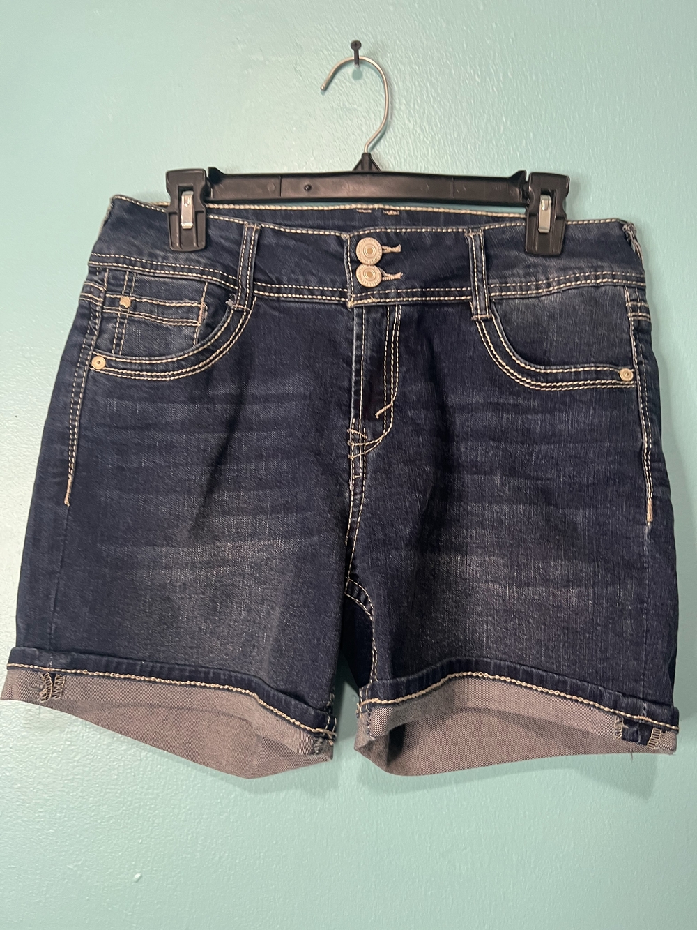 Wallflower Dark Blue Rolled-Hem Denim Shorts